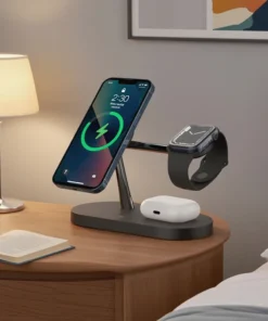 Alternative view of 3-in-1 Wireless Charger Stand for iPhone, Apple Watch, and AirPods - Fast Charging Station