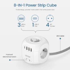Alternative view of LENCENT Power Strip with 4 AC Outlets and 3 USB Ports for Home and Office Use