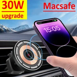 Wireless Magnetic Car Charger Mount with 30W Fast Charging for iPhone 11-15