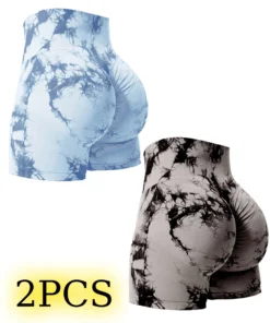 2-Pack Tie Dye High Waist Gym Shorts for Women - Butt Lifting & Stretch Fit