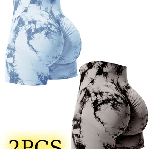 2-Pack Tie Dye High Waist Gym Shorts for Women - Butt Lifting & Stretch Fit