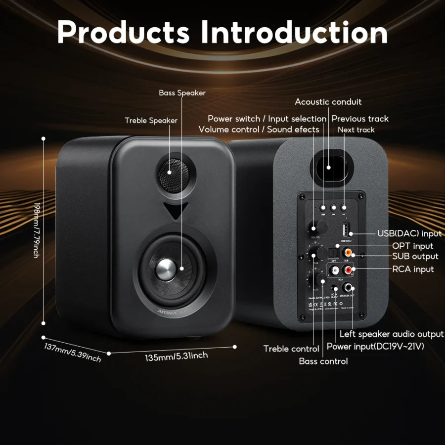 AIYIMA 3-Inch Bluetooth Active Bookshelf Speakers with USB DAC - HiFi Studio Monitors for TV and PC - Image 5