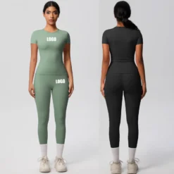 Customized women's breathable yoga suit with tight-fitting short-sleeved trousers for fitness and running