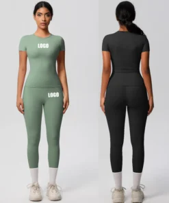Customized LOGO women's tight-fitting short-sleeved trousers breathable yoga suit running fitness sports yoga suit