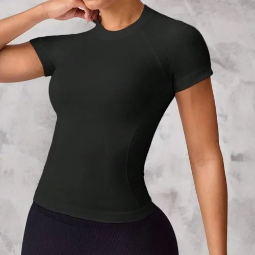 Alternative view of Women's short-sleeved sports top, breathable and quick-drying fabric, suitable for running and yoga,