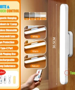 Alternative view of Remote LED Desk Lamp Magnetic Hanging Night Light USB Rechargeable Table Lamp 3 Colors Reading Light For Cabinet Closet Wardrobe