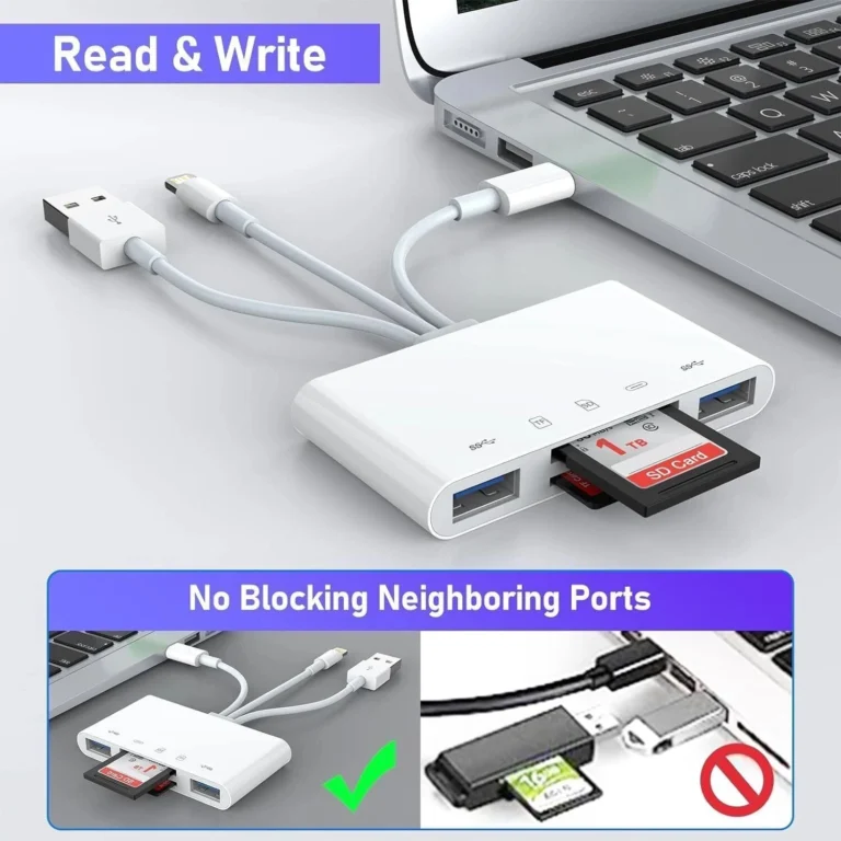USB C/Lightning Card Reader for iPhone,5 in 1 SD Micro SD OTG Adapter With Lightning Charging for iPad Android Computer Laptop - Image 5