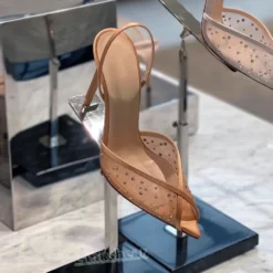 Rhinestone Lace High Heels Sandals with Pointed Toe and Ankle Strap for Women