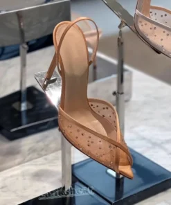 Rhinestone Lace Pointed Toe High Heels Sandals for Women with Ankle Strap