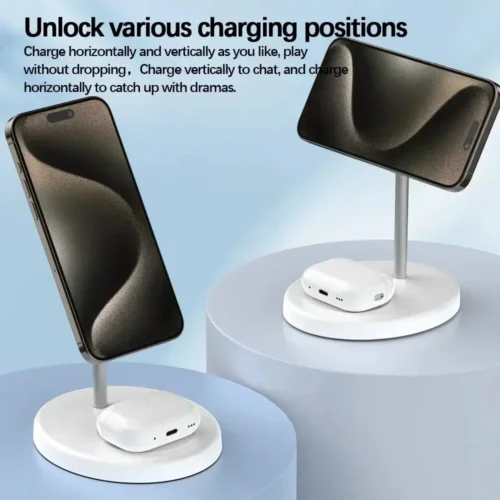 Alternative view of 2 in 1 Magnetic Phone Charging Station Dock Portable Wireless Charger Stand For iPhone 16 15 14 13 Pro Max AirPods Fast Chargers