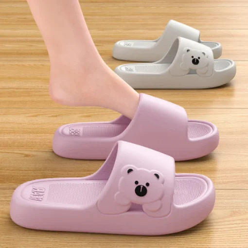 Women's Indoor Slippers - Lightweight Soft EVA Non-Slip Cartoon Bear Home Slides - Image 2