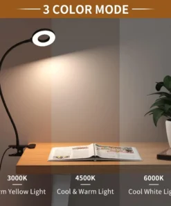 Alternative view of LED Reading Light with Clamp 3 Color & 10 Brightness Desk Lamp Flexible Gooseneck Book Lamp Kids Reading Night Light Book Light
