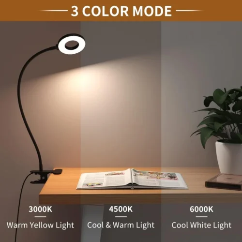 Alternative view of LED Reading Light with Clamp 3 Color & 10 Brightness Desk Lamp Flexible Gooseneck Book Lamp Kids Reading Night Light Book Light