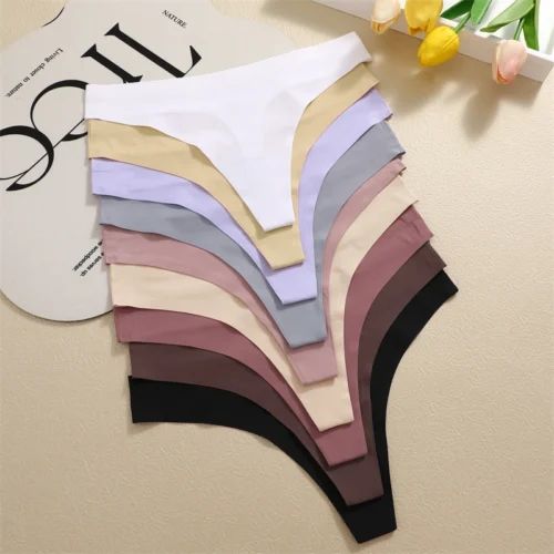 Alternative view of 4PCS Ultra-thin Seamless Underwear Women's Invisible Panties Sexy Ice Silk Thongs Low Waist Breathable Bikini Stretchy Lingerie