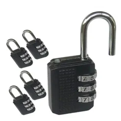Resettable Combination Padlock - 3-Digit Design in Black for Luggage, Lockers, and Sheds