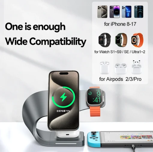 4-in-1 Wireless Charger Stand with 15W Fast Charging for iPhone, AirPods, and Apple Watch - Image 6