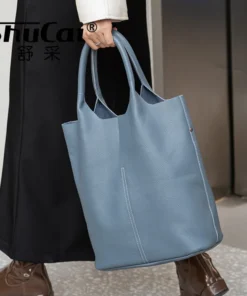 Alternative view of Genuine Grade Leather Women Commuter Tote Bag Ladies Soft Cowhide Tote Shoulder Handbag Large Female Bucket Bag Luxury Designer