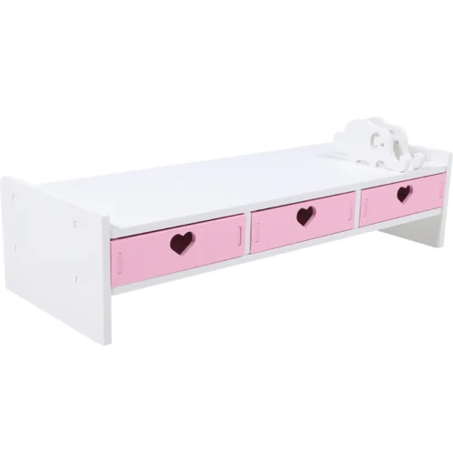 White Pink Computer Heightened Shelf Stand Lapdesk with Drawer Computer Desktop Organizer Office Riser Monitor Bracket Stand