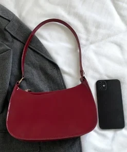 Alternative view of Red high-end bag for women, retro hand-held underarm bag, foreign-style small patent leather bag for young girls, single shoulde