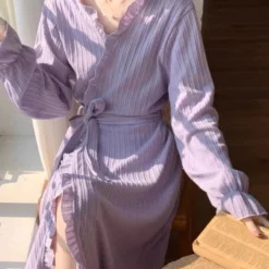 Alternative view of Solid Robes for Women in Korean Style with Breathable Fabric for Casual Spring Outwear