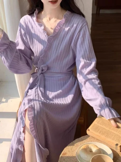 Solid Robes for Women in Korean Style with Breathable Fabric for Casual Spring Outwear - Image 2