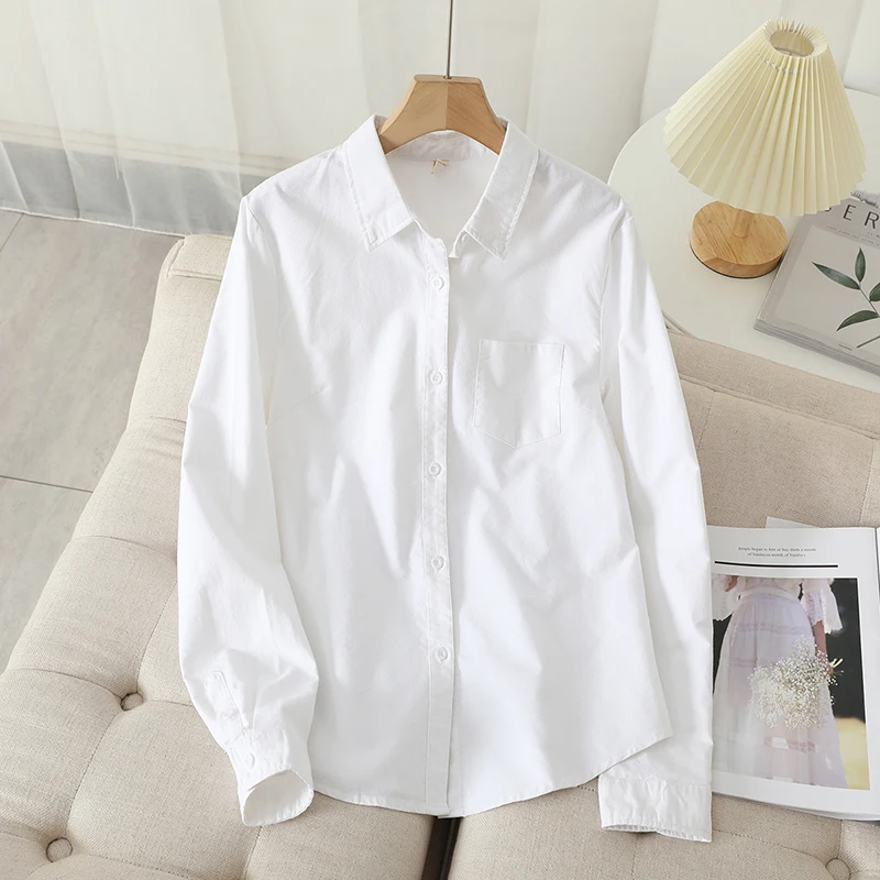 Casual Cotton Women's Oxford Shirt 2024 Autumn New Good Quality Woman Blouse and Tops Lady White Blue Striped Shirts Clothes - Image 5