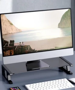 Alternative view of Desk Monitor Stand Riser PC Rack Holder, with 4 USB Ports, Computer Monitor Riser, Desktop Stand and Storage Rack, 20kg Capacity