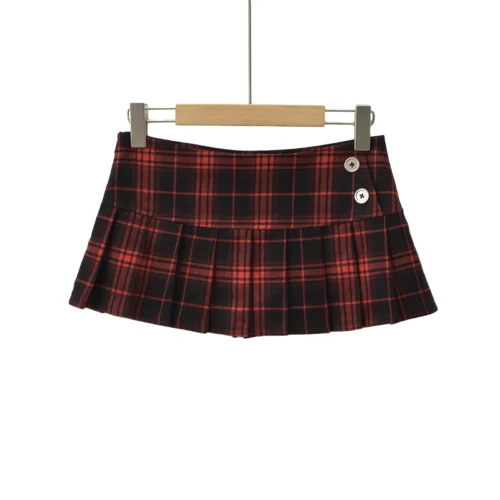 Alternative view of Vintage Plaid Mini Skirt for Women - Korean Fashion, Pleated Design, Preppy Style