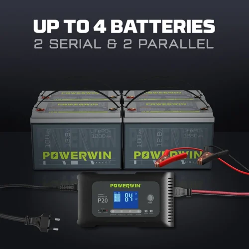 Alternative view of POWERWIN 12V 100Ah LifePO4 Battery with Smart LCD Charger
