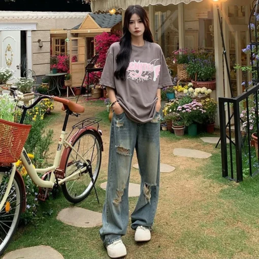 Wide-Leg High Waist Loose Fit Jeans for Women by American Retro - Image 4