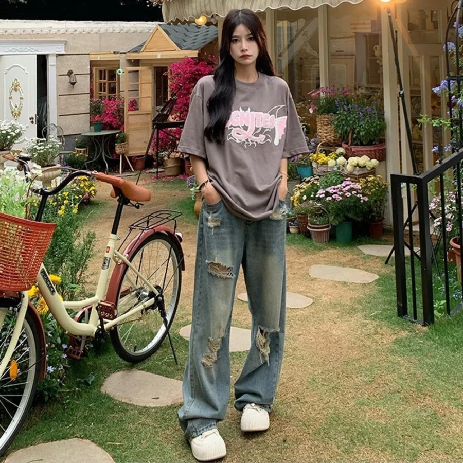 American Retro High Waist Loose Fit Jeans for Women – Wide-Leg Design - Image 4