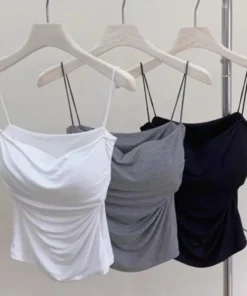 Alternative view of Sexy Tank Tops Women Spaghetti Strap Crop Top With Bra Bodycon Sleeveless Cami Tube Top Basic Camisole Tees Korean Clothes Y2K