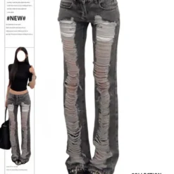 Skinny Jeans with Ripped Detailing in Vintage Y2K Style for Women