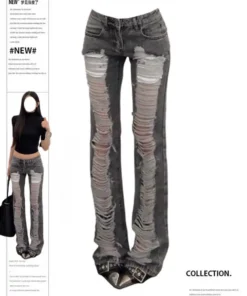Women's Grey Ripped Skinny Jeans - Vintage Y2K Style