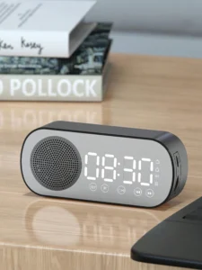 Bluetooth speaker with alarm clock and subwoofer for music lovers - black