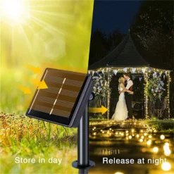 Alternative view of LED Outdoor Solar Curtain Lights with 300 Waterproof Fairy Lights for Yard Decoration