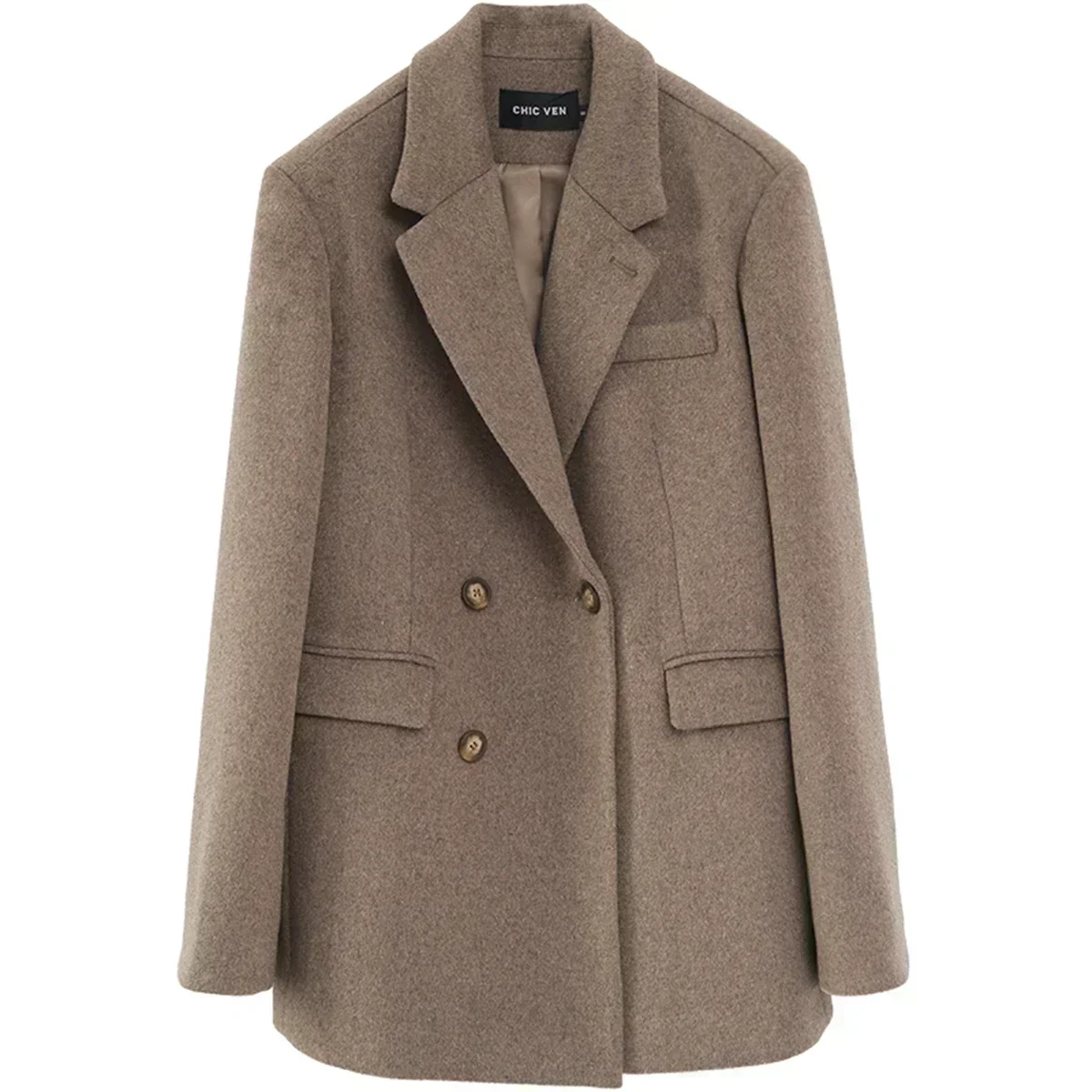 Wool Blend Mid-Length Coat with Warmth for Women During Autumn and Winter - Image 4