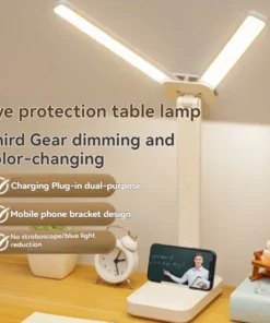 Alternative view of Dual Head LED Desk Lamp, Foldable Dimmable Reading Light with USB Rechargeable Battery, Night Light for Bedroom, Dorm, Study