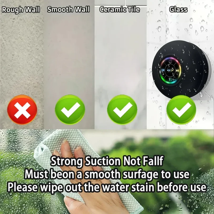 Waterproof Mini Bluetooth Shower Speaker with Suction Cup and Handsfree Mic - Image 5