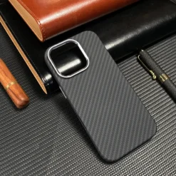 Alloy Lens 3D Relief MagSafe Phone Case with Carbon Fiber Texture for iPhone 16, 15 Pro Max, 16e, 14, 13