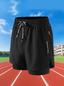 2 in 1 Sports Shorts with Quick Dry Feature for Men's Gym and Running Workouts - black, M