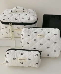 Fashion Cherry Tote Women Makeup Bag Portable Cute Ladies Cosmetic Toiletry Storage Pouch Handbag Cotton Quilted Zipper Bag