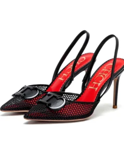 CHCH Women's High Heels 2025 Summer Breathable Mesh Black Business Sandals 9cm