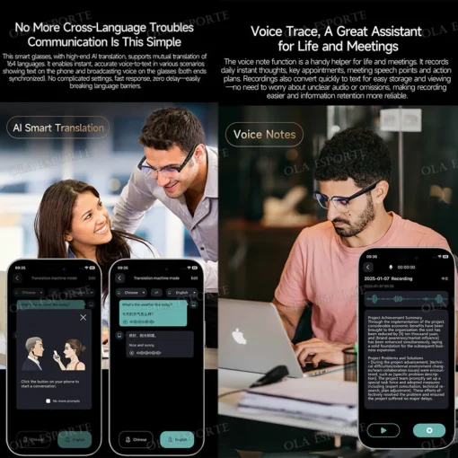 Fashion Smart Glasses with Bluetooth Calling and AI Translation for Music Playback - Image 6