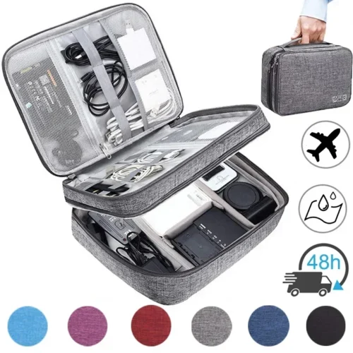Large Capacity Waterproof Digital Organizer Bag for Travel - USB Charger and Headphone Storage