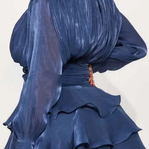 Layered Ruffle Edge High Waist A-line Dress Elegant Temperament O-neck Solid Color Party Dress 2025 Autumn Winter Birthday Dress