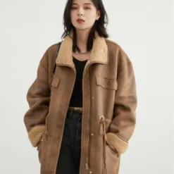 Alternative view of Reversible Suede Jacket - Thick and Warm Motorcycle Coat for Winter and Autumn Women