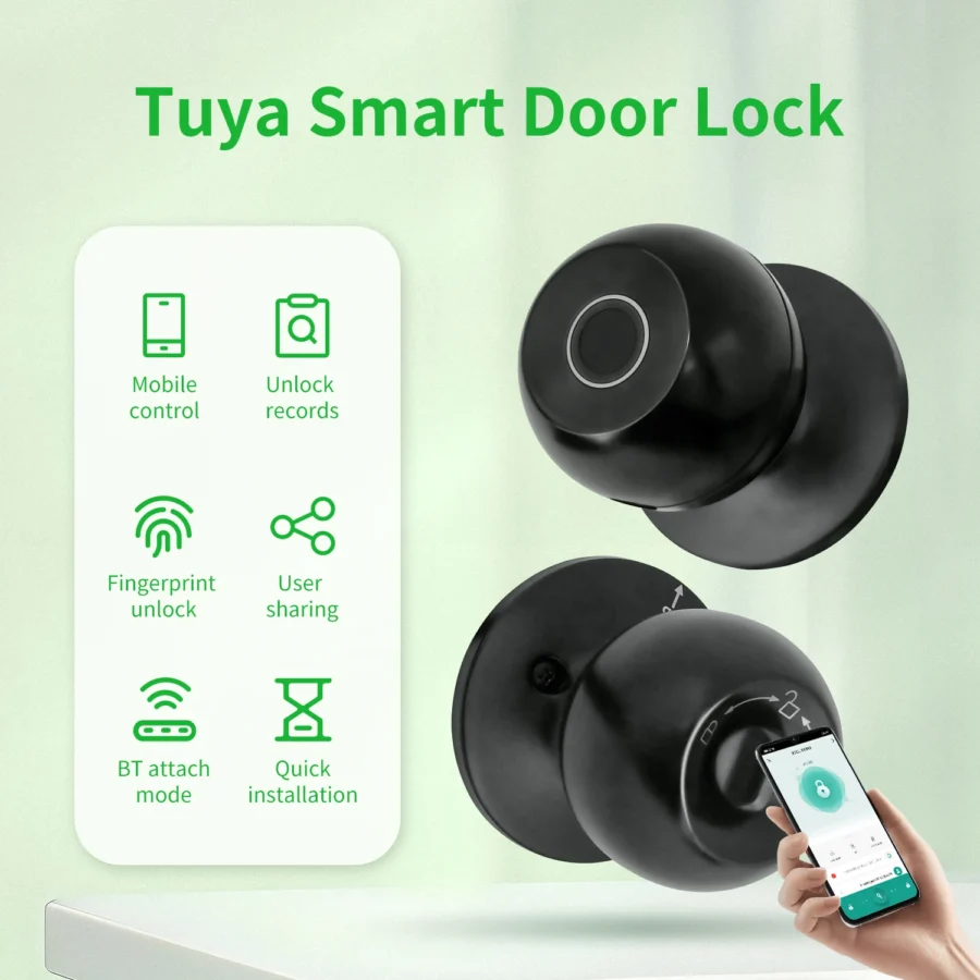 Smart Fingerprint Bluetooth Door Lock with Tuya App Control and USB Charging - Image 4