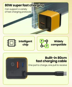 Alternative view of 80W Super Fast Charge USB-C Phone Charger with Telescopic Cable for iPhone and Samsung Devices