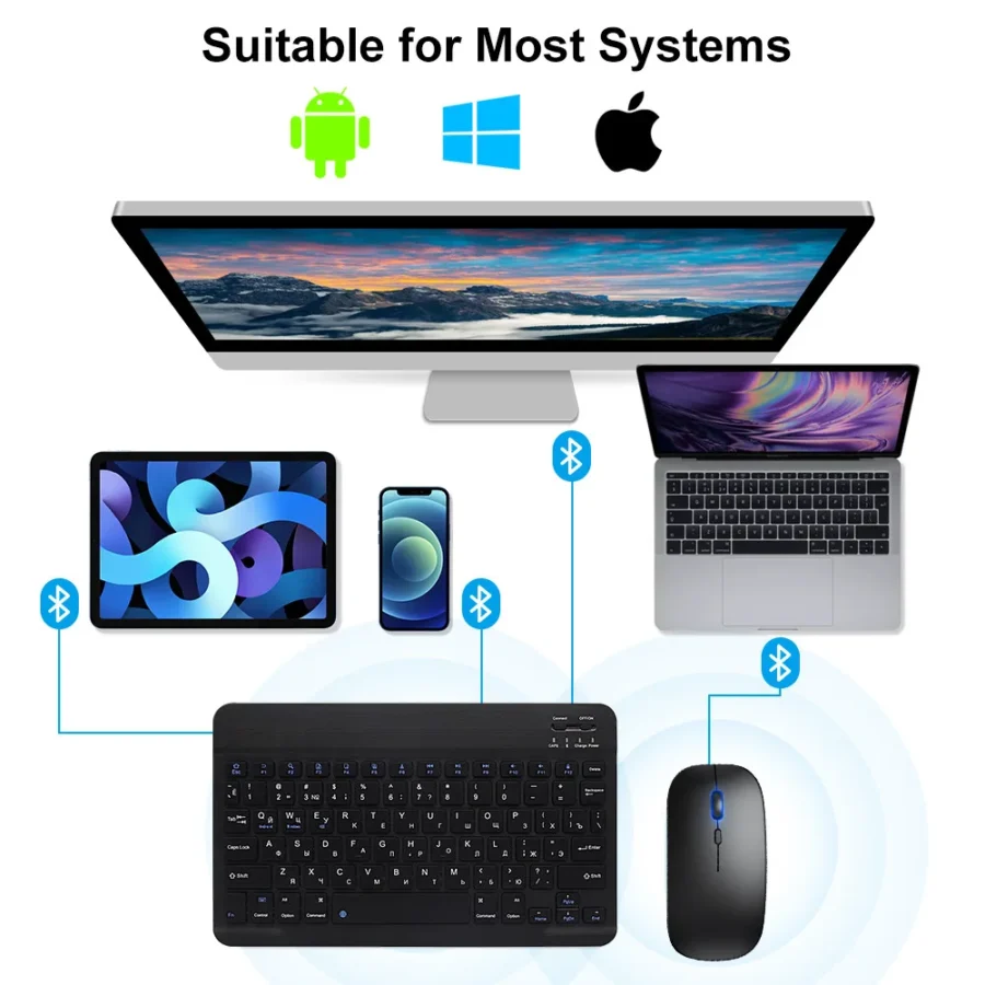 Bluetooth Wireless Keyboard Mouse For IOS Android Windows Tablet For iPad Air Mini Pro Spanish Korean Portugal Russian Keyboard - Image 3